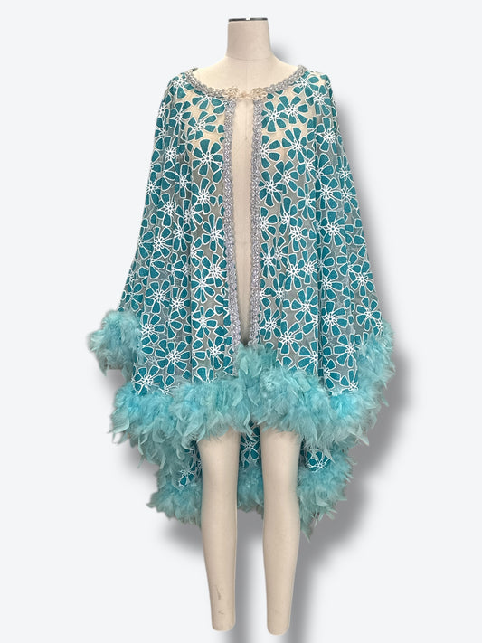 Late 1960s–Early 1970s Mod Glam Feather-Trim Evening Cape