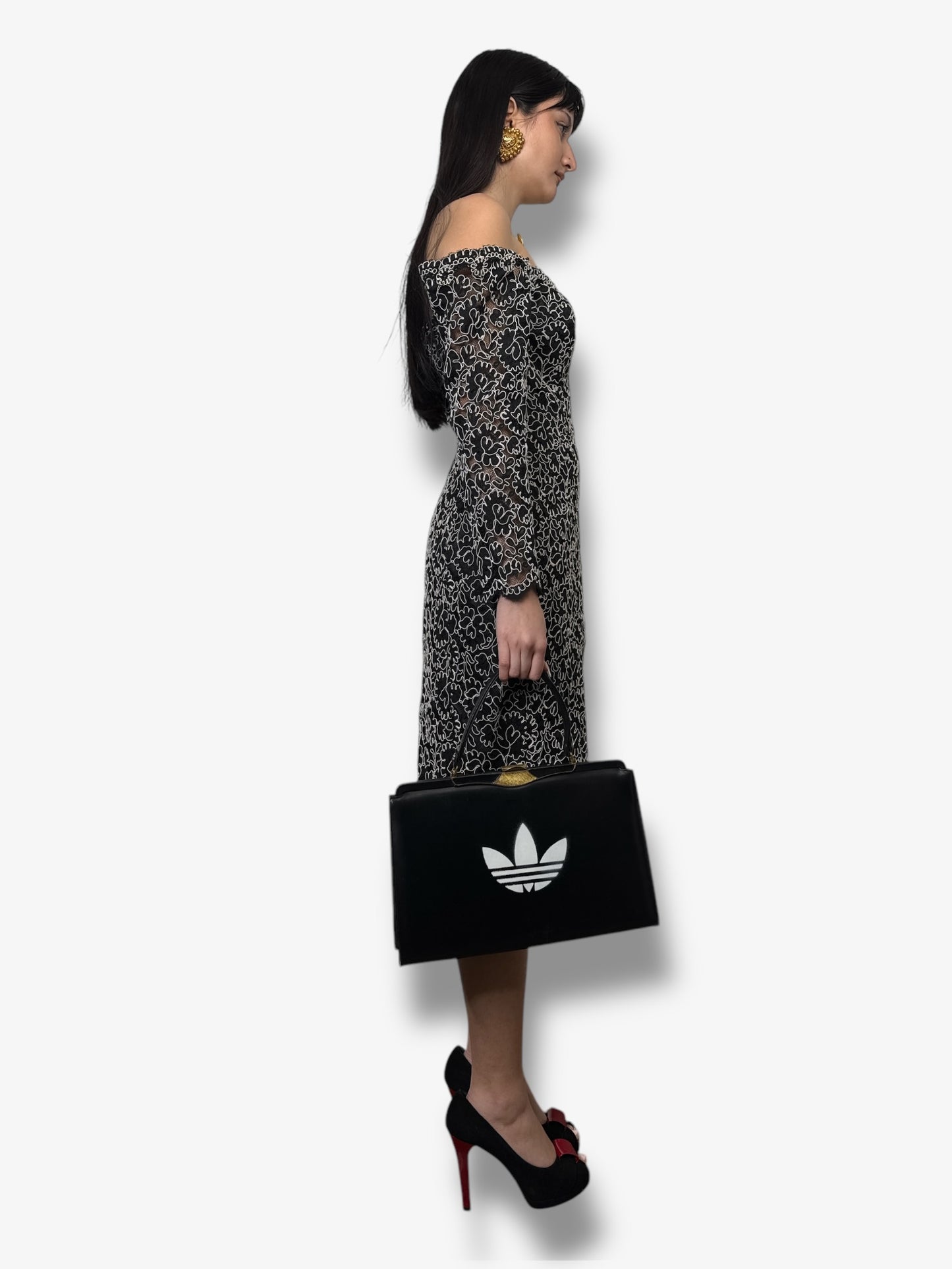 Electra Casadei Black + White Embroidered Dress