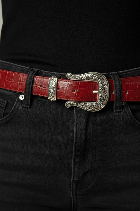 1990s Genuine Leather Embossed Belt