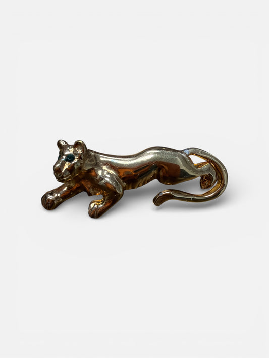 1970s 1” Gold Green Gem Eyed Panther Brooch