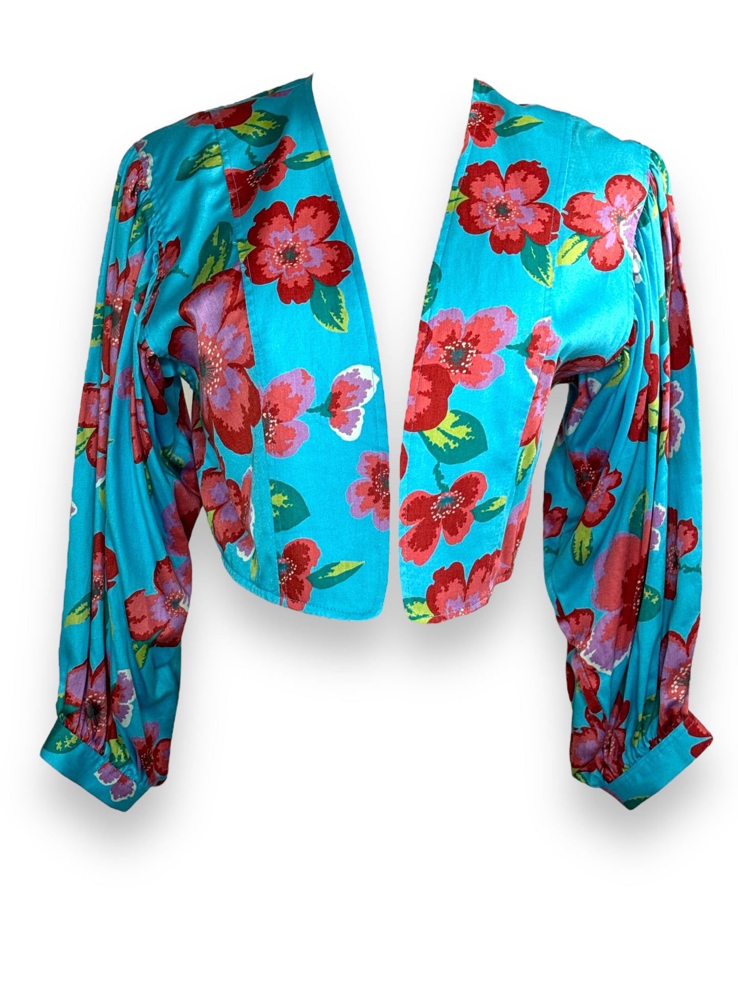 1990s Kenzo Paris Blue Floral Cropped Jacket