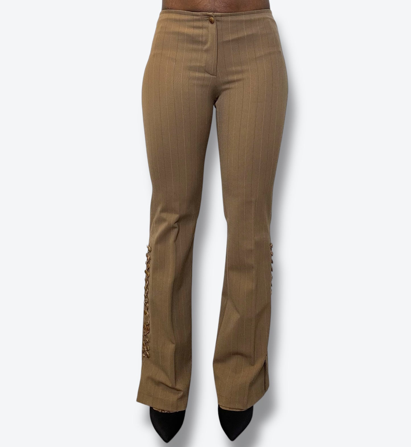 Y2K Biscote Tan pin Stripe Button pants