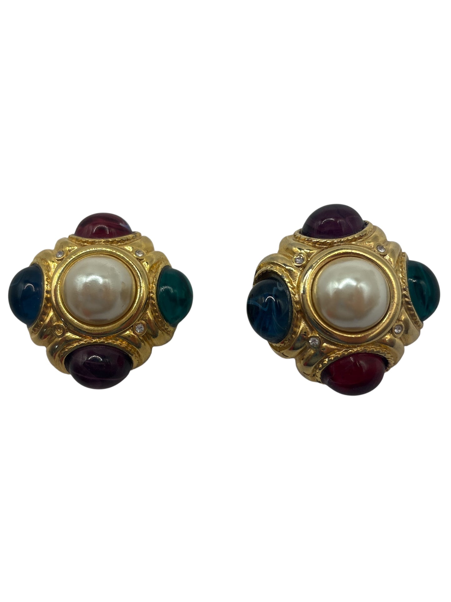 Vintage Byzantine & Cabochon Clip Earrings (Clip)