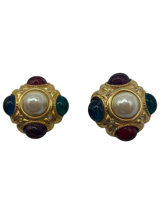 Vintage Byzantine & Cabochon Clip Earrings (Clip)