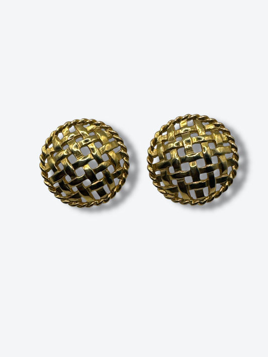 Vintage 1960s Gold Woven Dome Clip-On Earrings – Mid-Century Modernist