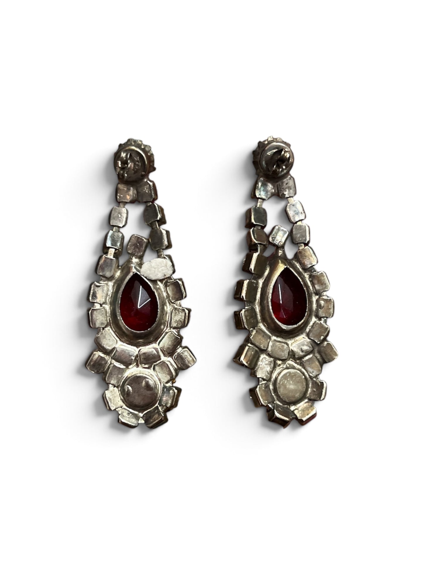 1980s “Dynasty” Crystal and Red Gem Earrings (Clip)