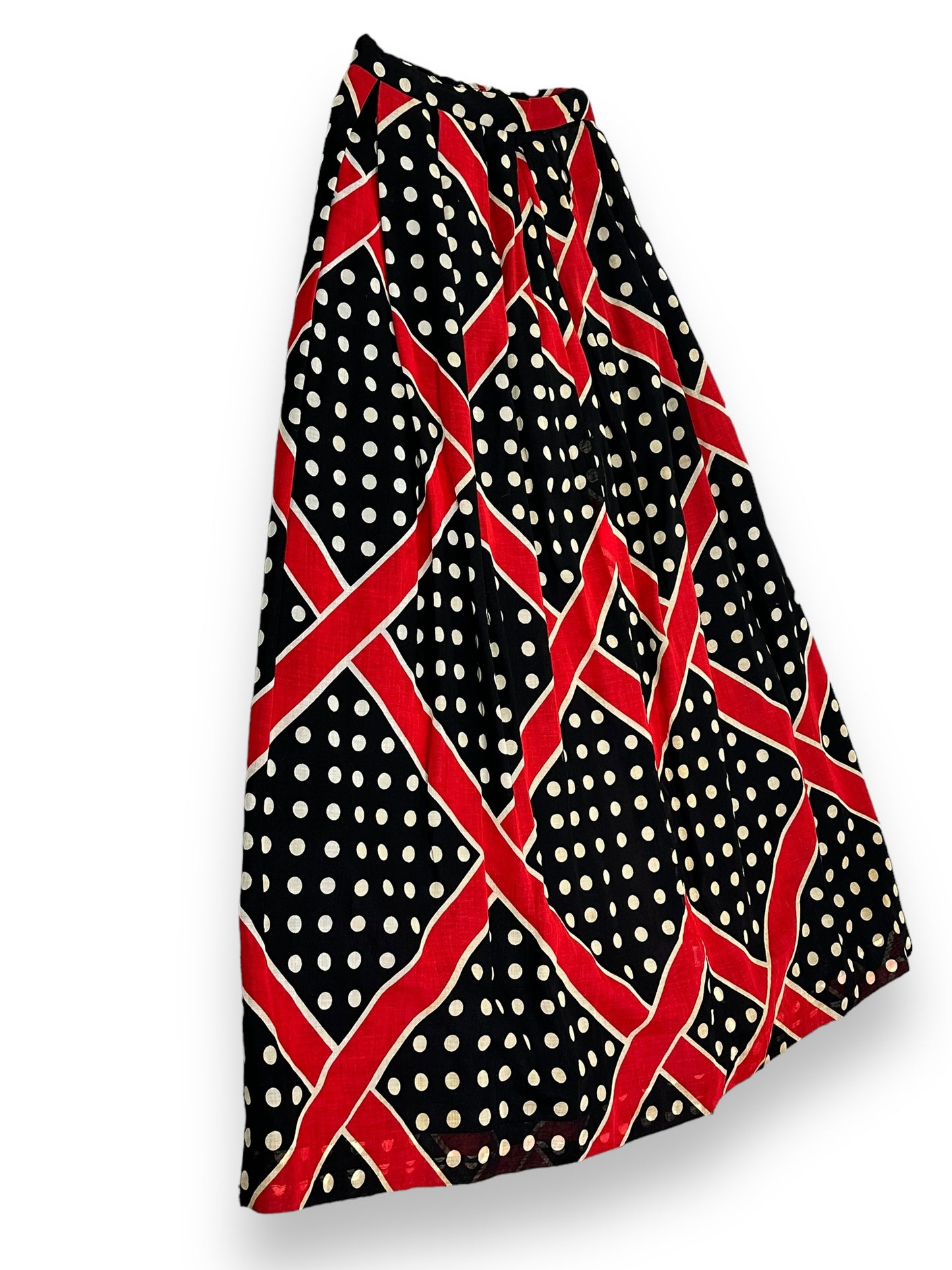 1970s Bergdof Goodman Red + Polka Dot Skirt