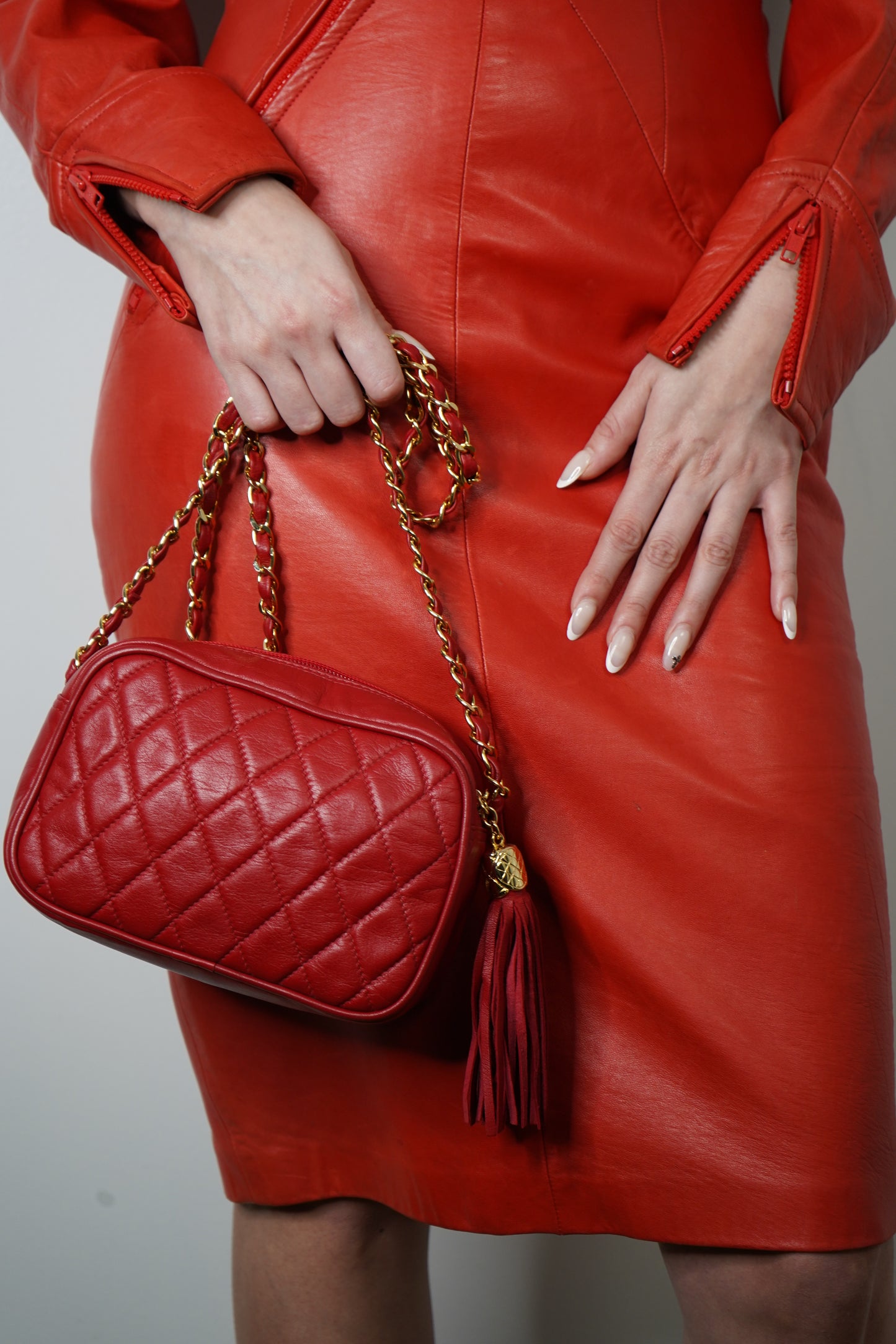 1980s • 1990s Holt Renfrew Canada Red Quilted + Chain Crossbody