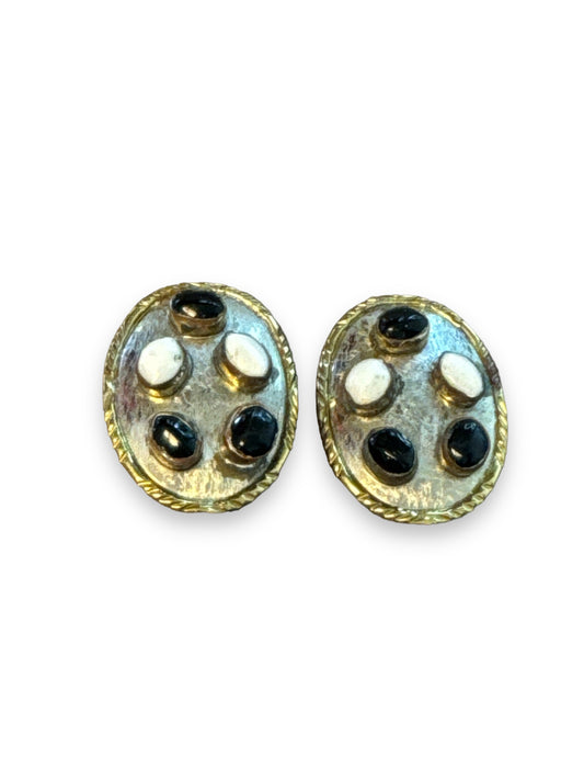 1990s Luisa Conti Sliver + Gold Multi Enamel Earrings