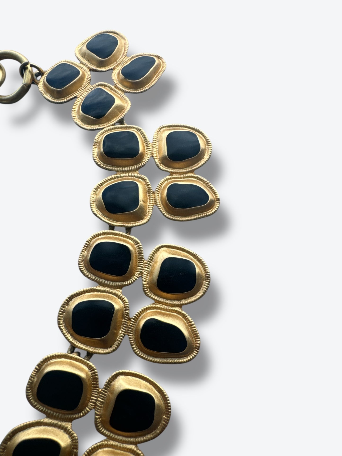 1980s Anne Klein Black Cushion Cabochons Collar