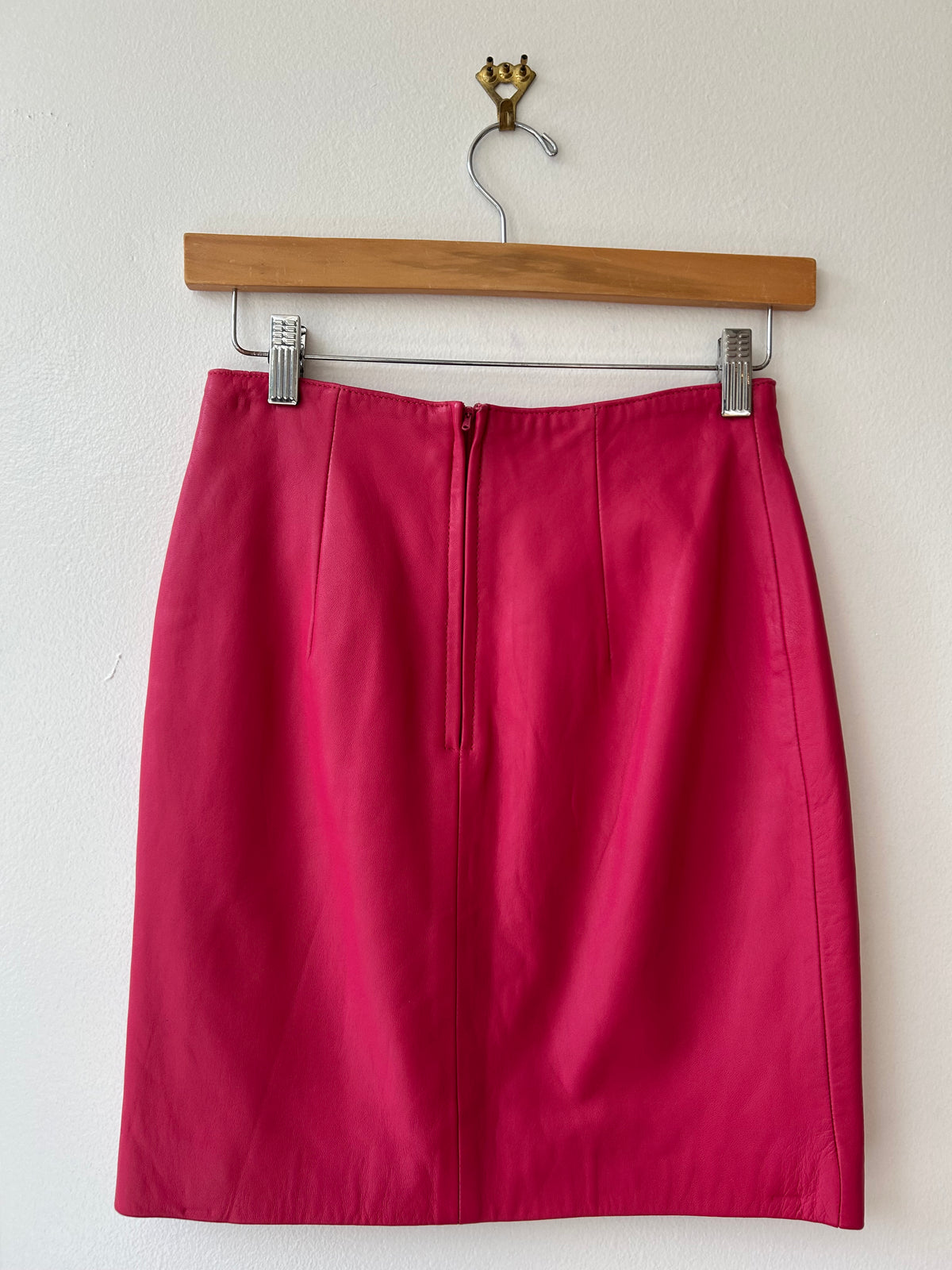 1990s Tannery West Hot Pink Leather Skirt