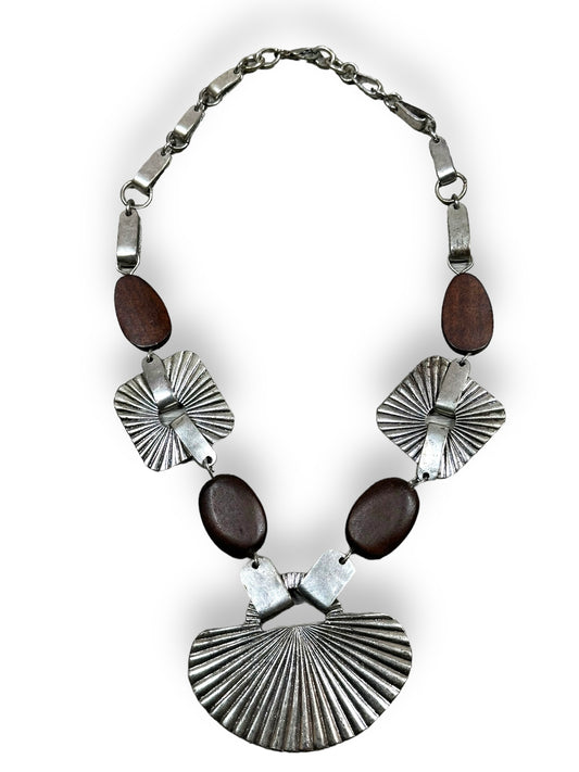 1970s Sliver and Wood Ethnic Necklace