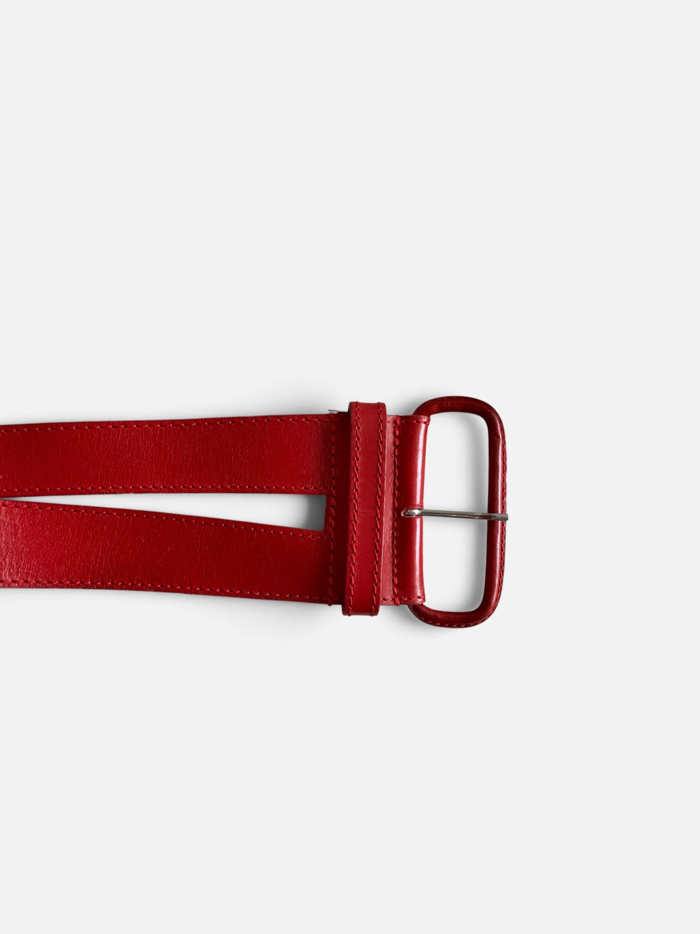 1970s Red Genuine Leather Buckle Belt