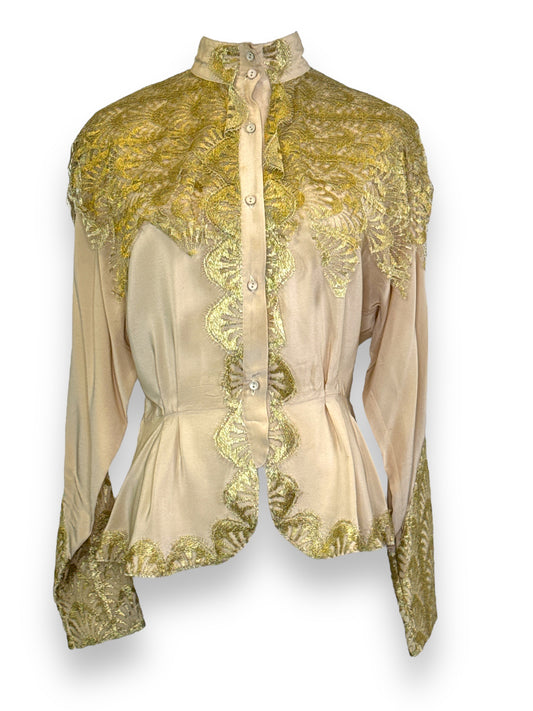 1970s Isa Weg Paris Gold Lace Peplum Top