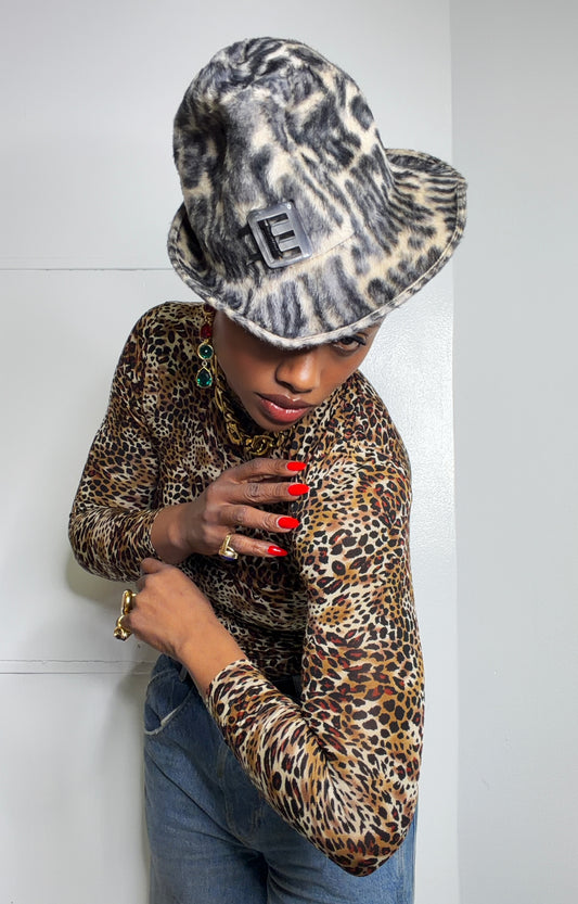 1950s “Prestige” Faux Fur Printed Hat