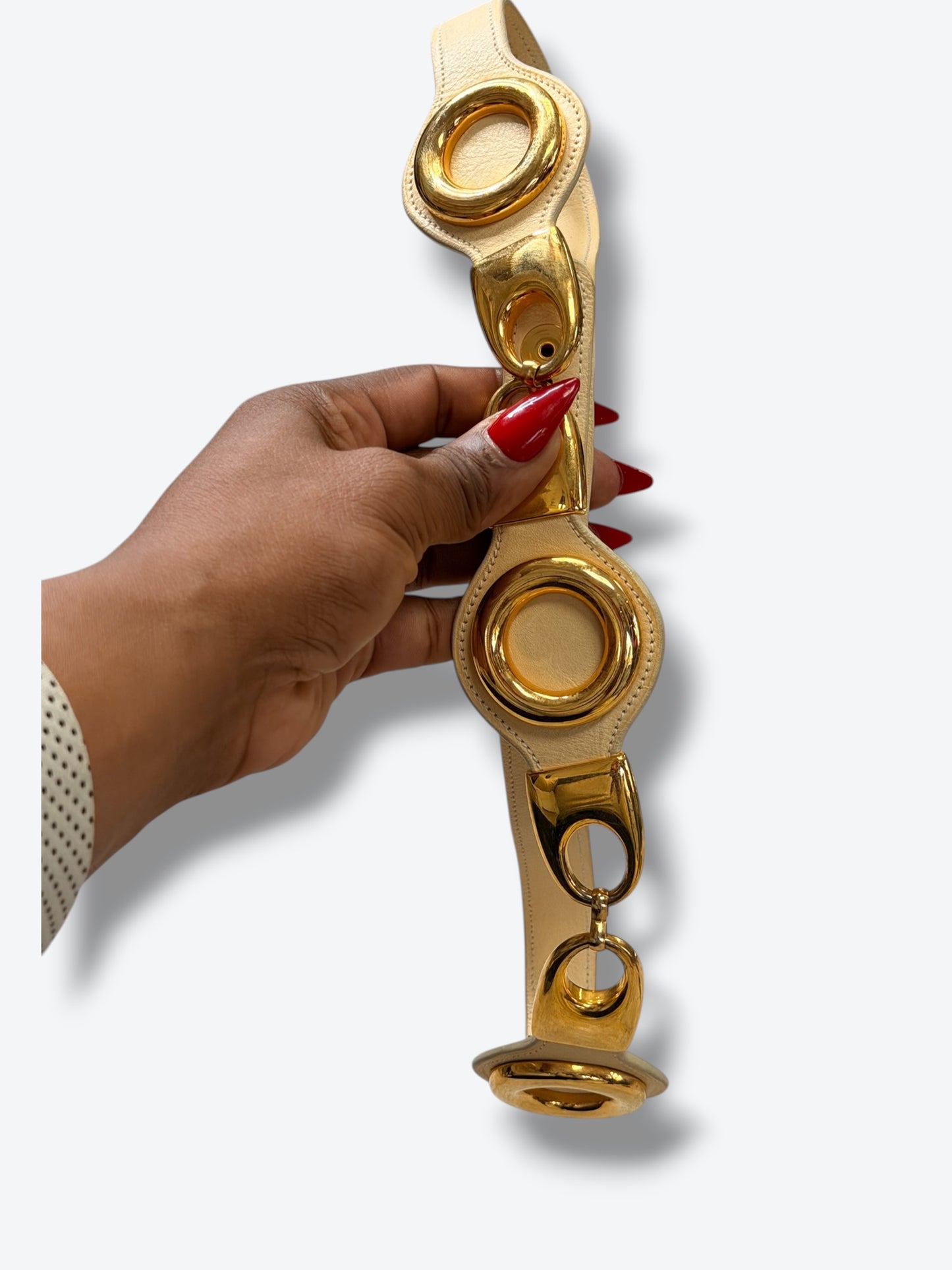 Y2K Barneys New York Sculptural Gold Hardware Leather Belt – Made in Italy