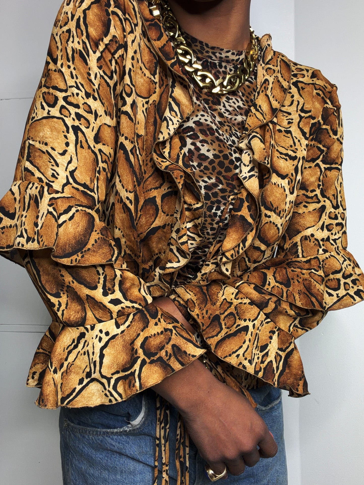 Y2K Leopard Print Ruffle Top