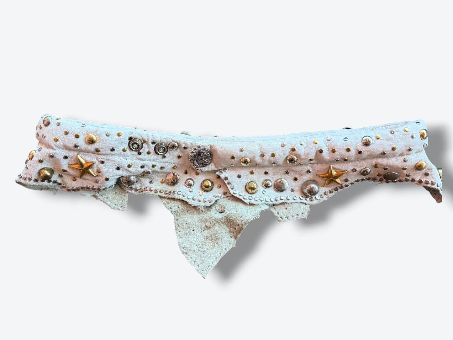 1970s Lily Fauorche Leather Studded Aysmmetrical Snap Belt