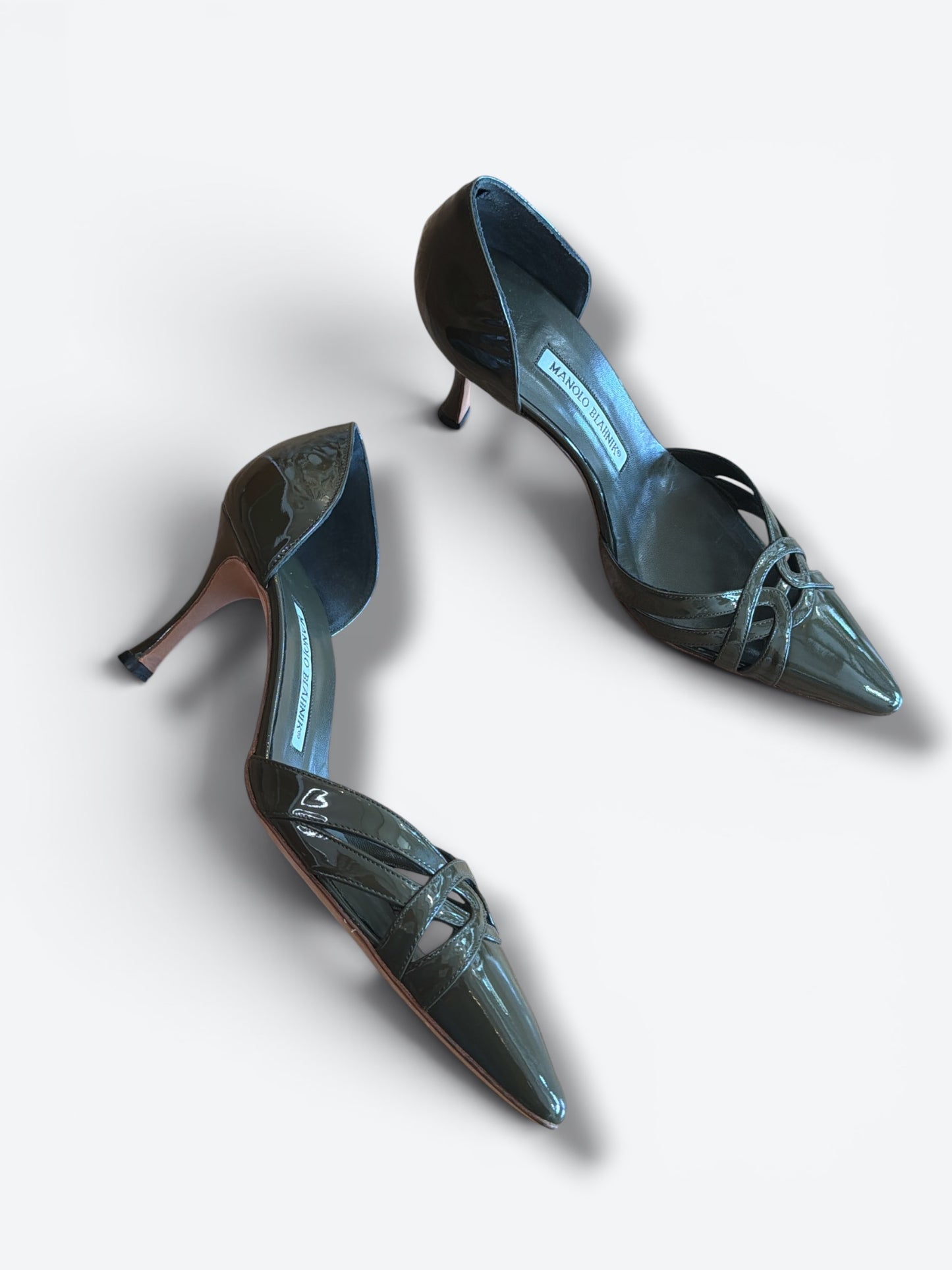 Y2K Manolo Blahnik Hunter Green Patent Leather D’Orsay Pumps