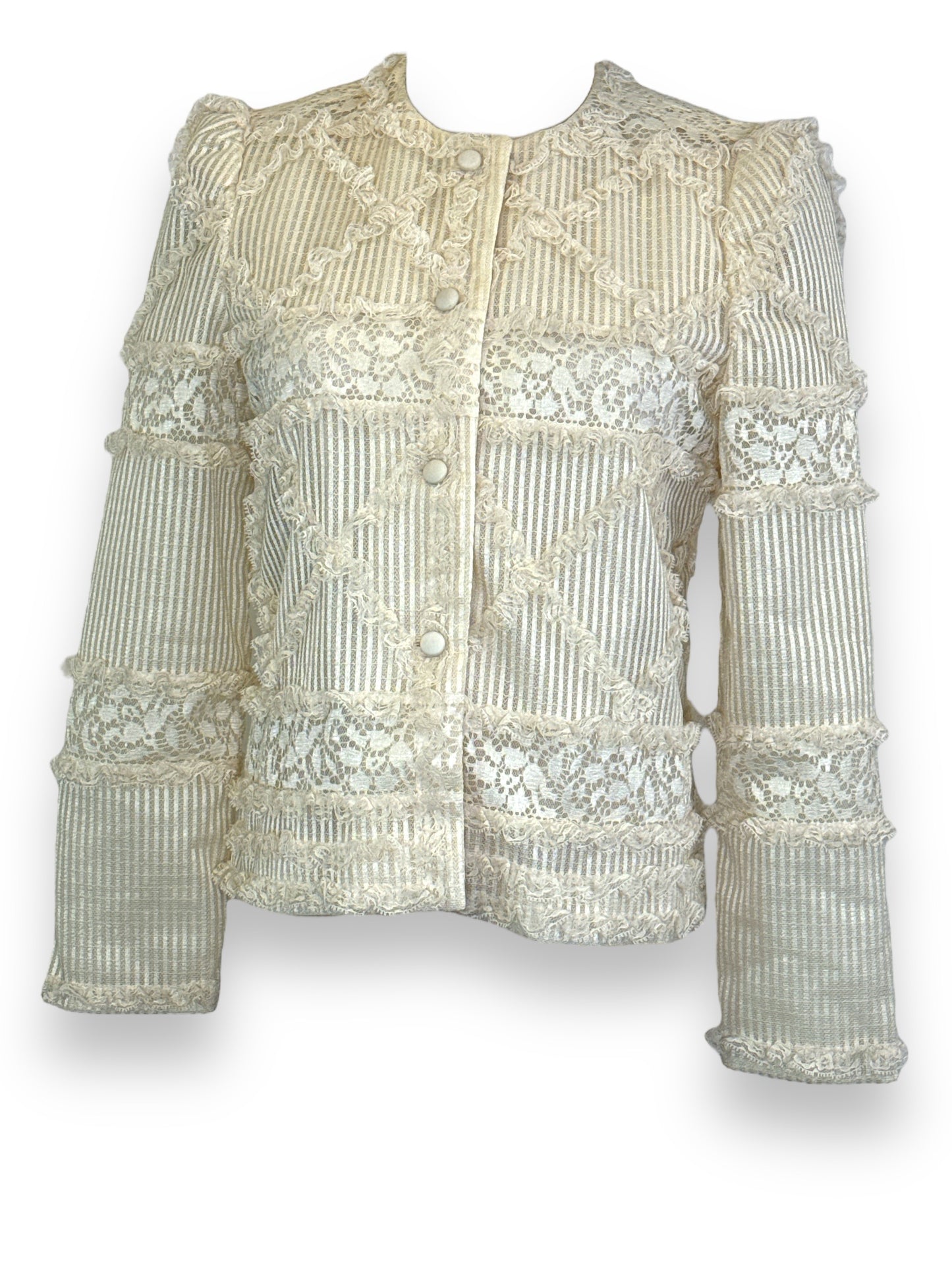 1970s Norton Myles Cream Lace Button Up Cardigan