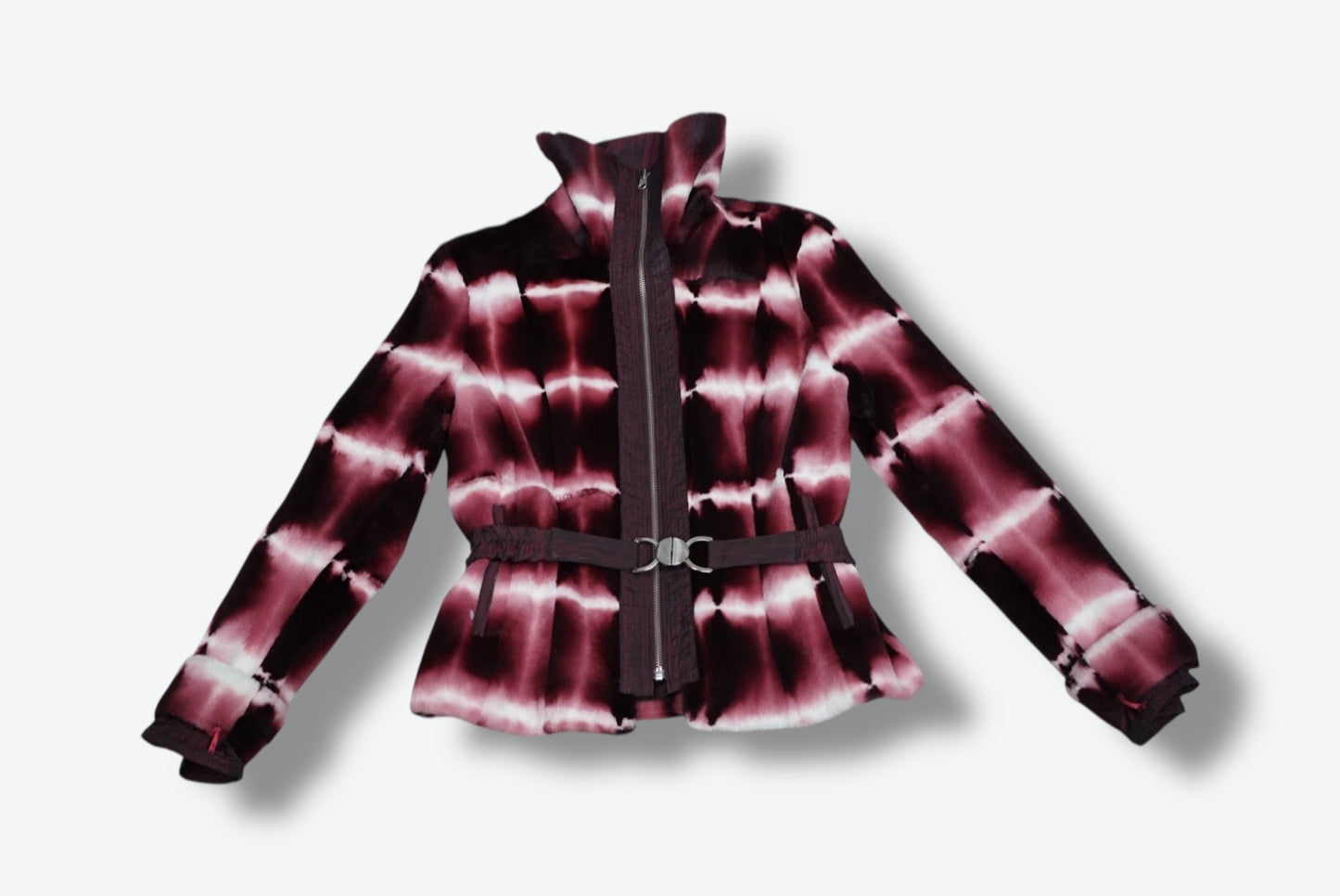 Marengo Reversible Crimson and White Fur and Raw Silk Ski Jacket