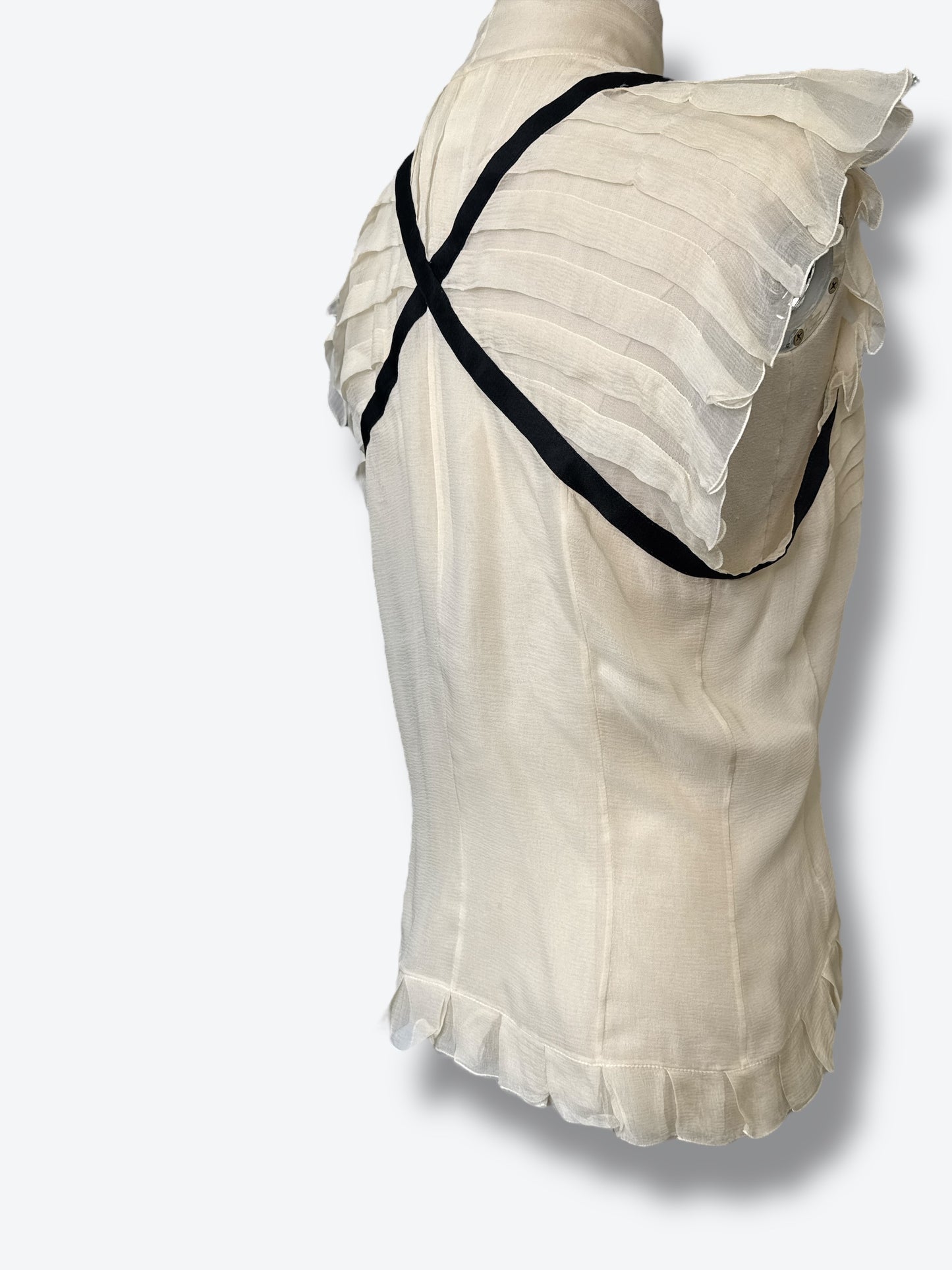 Y2K Chanel Silk Crystal CC Button Black and White Sash Top