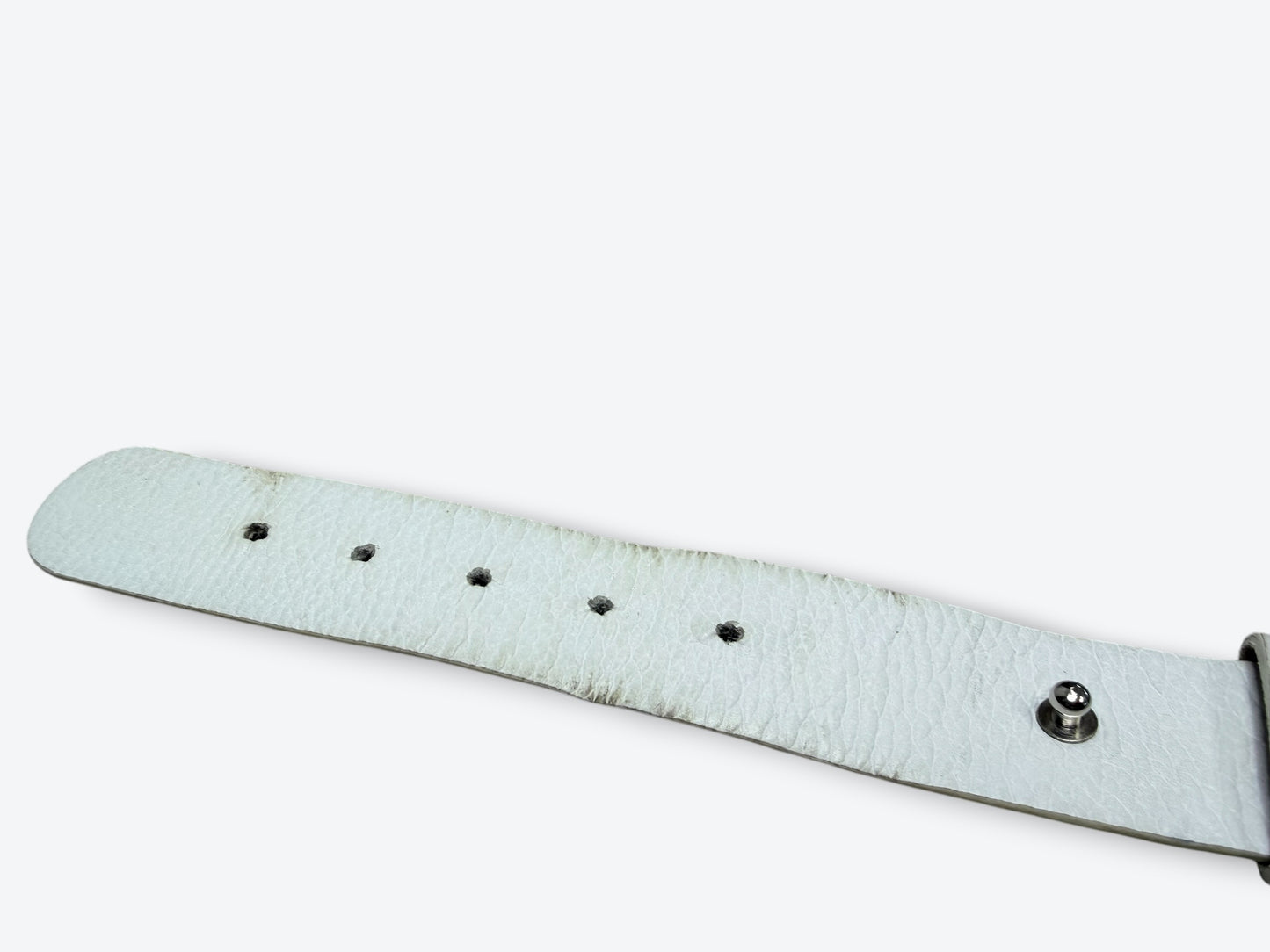 Vintage White Leather Belt with Silver Concho & Ring Hardware