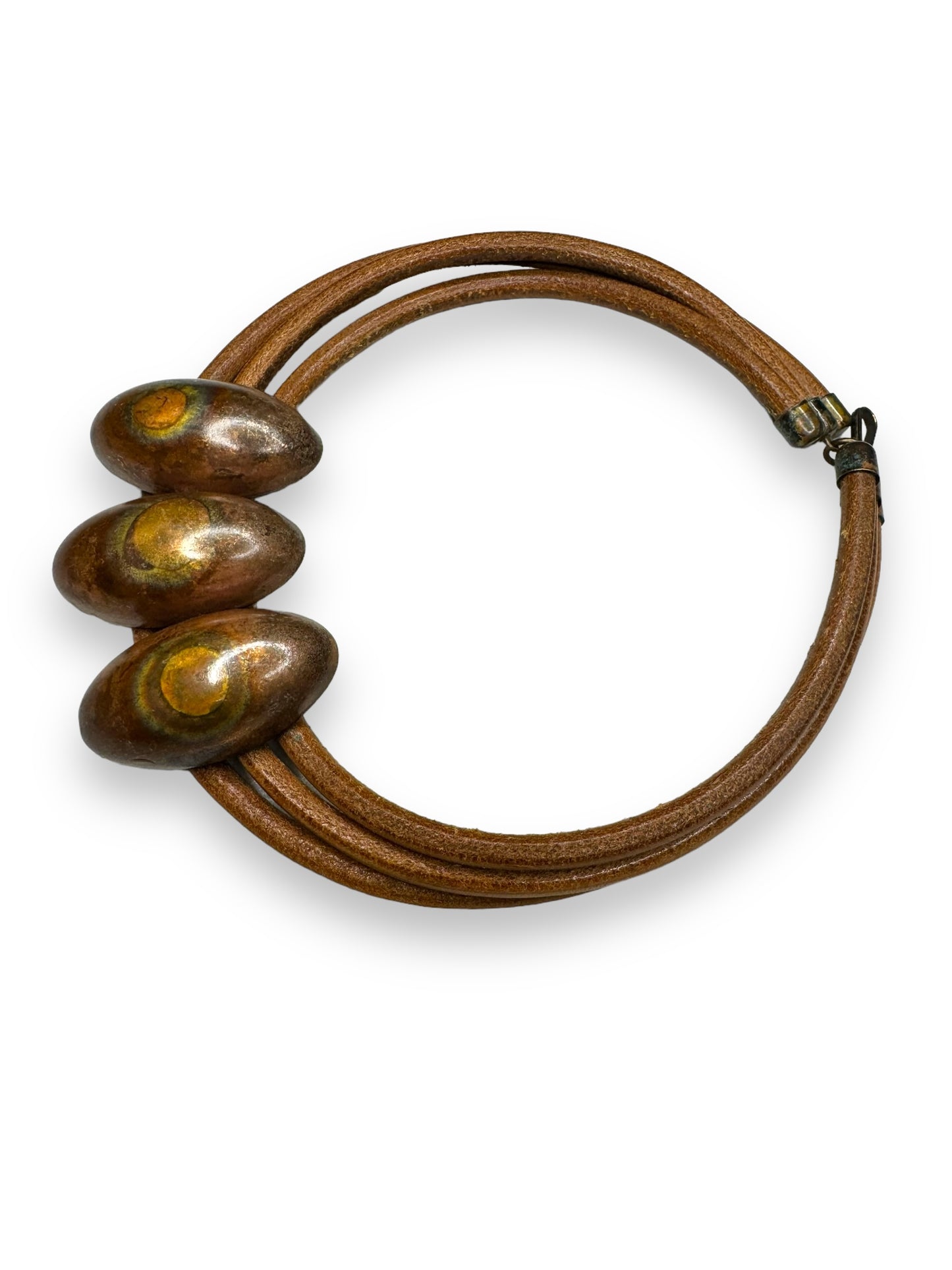 Vintage Brown Leather Enamel and Tribal Chocker