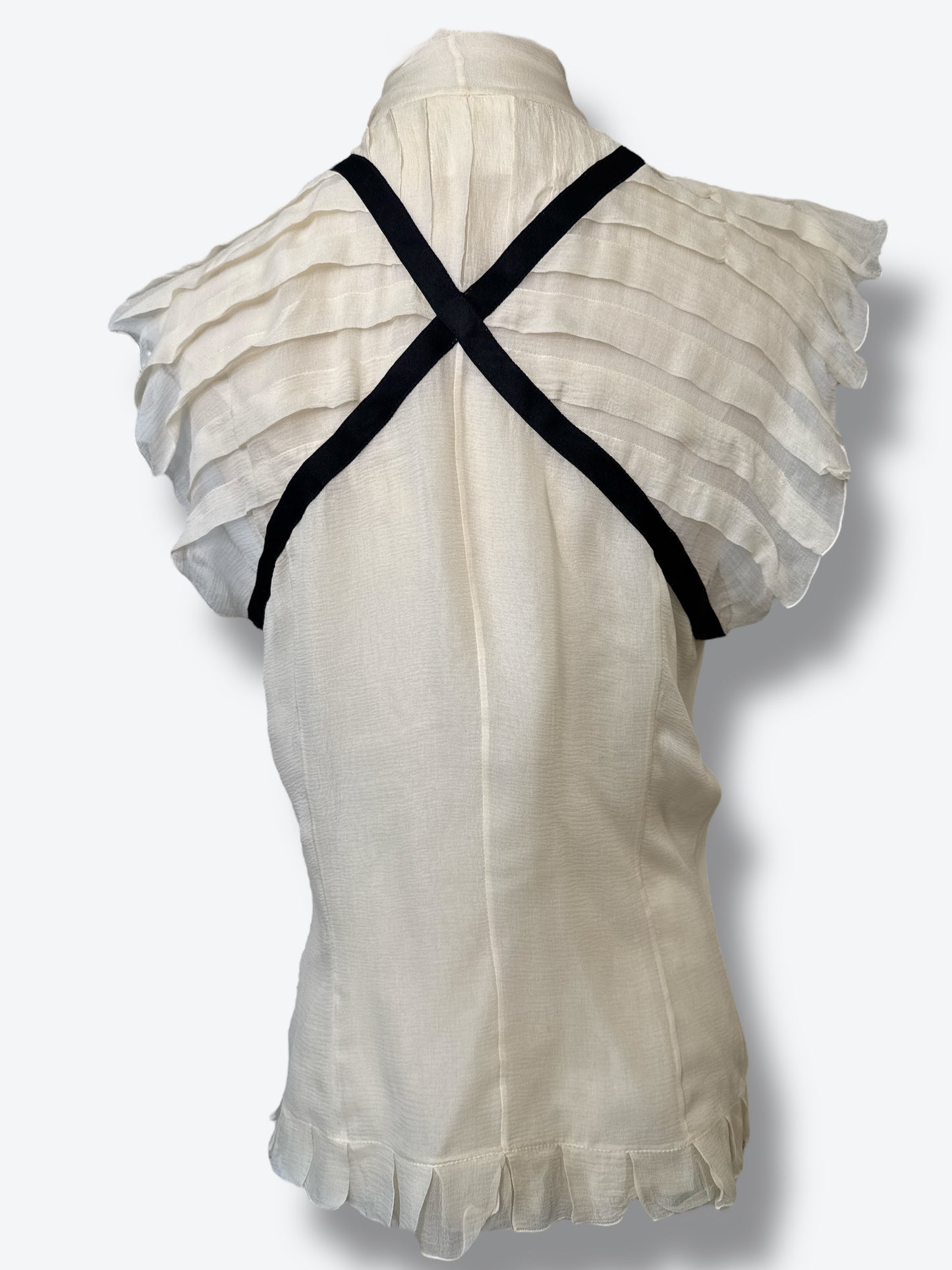 Y2K Chanel Silk Crystal CC Button Black and White Sash Top