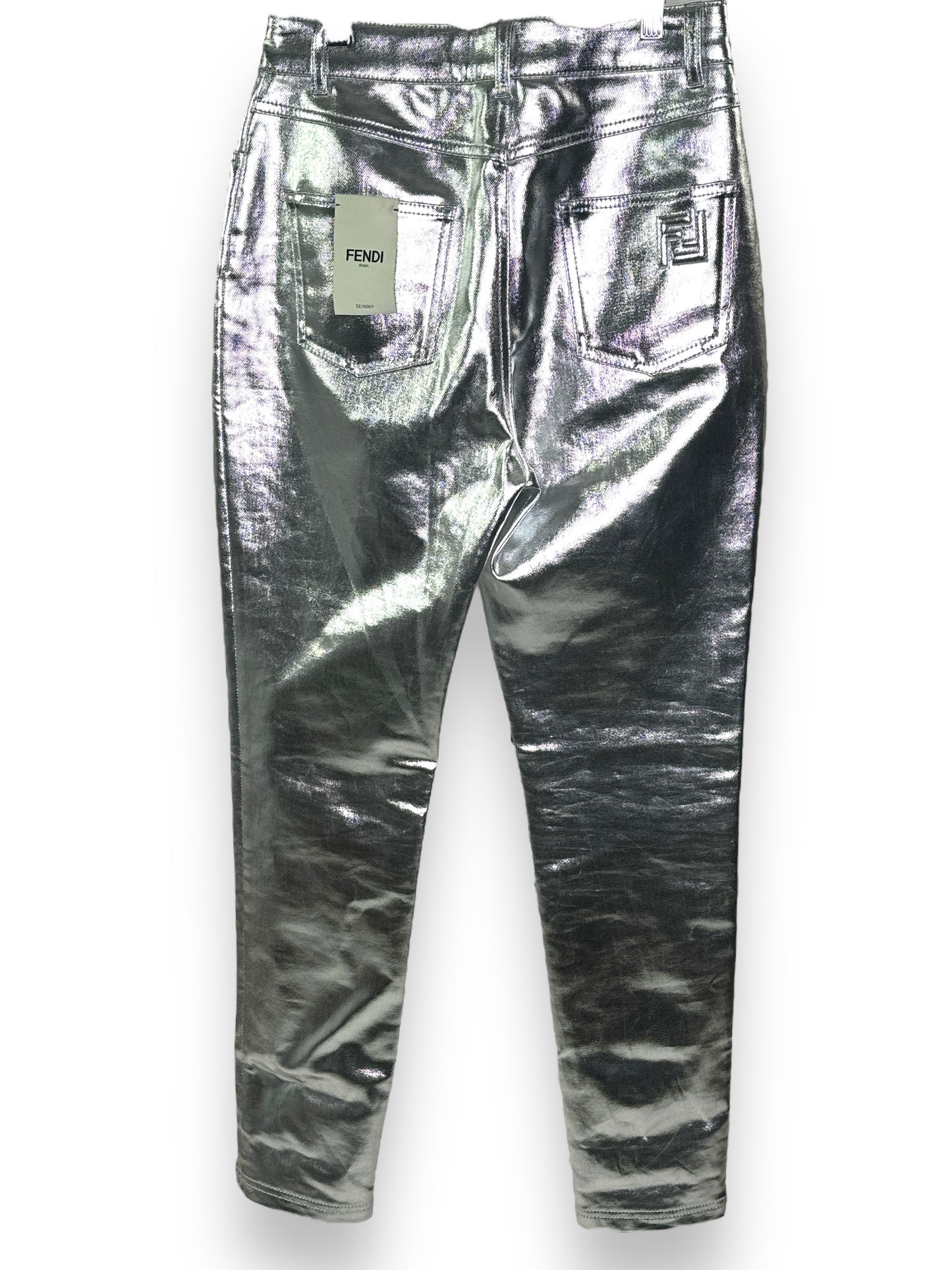 2000s Fendi Metallic Sliver Skinny Jeans