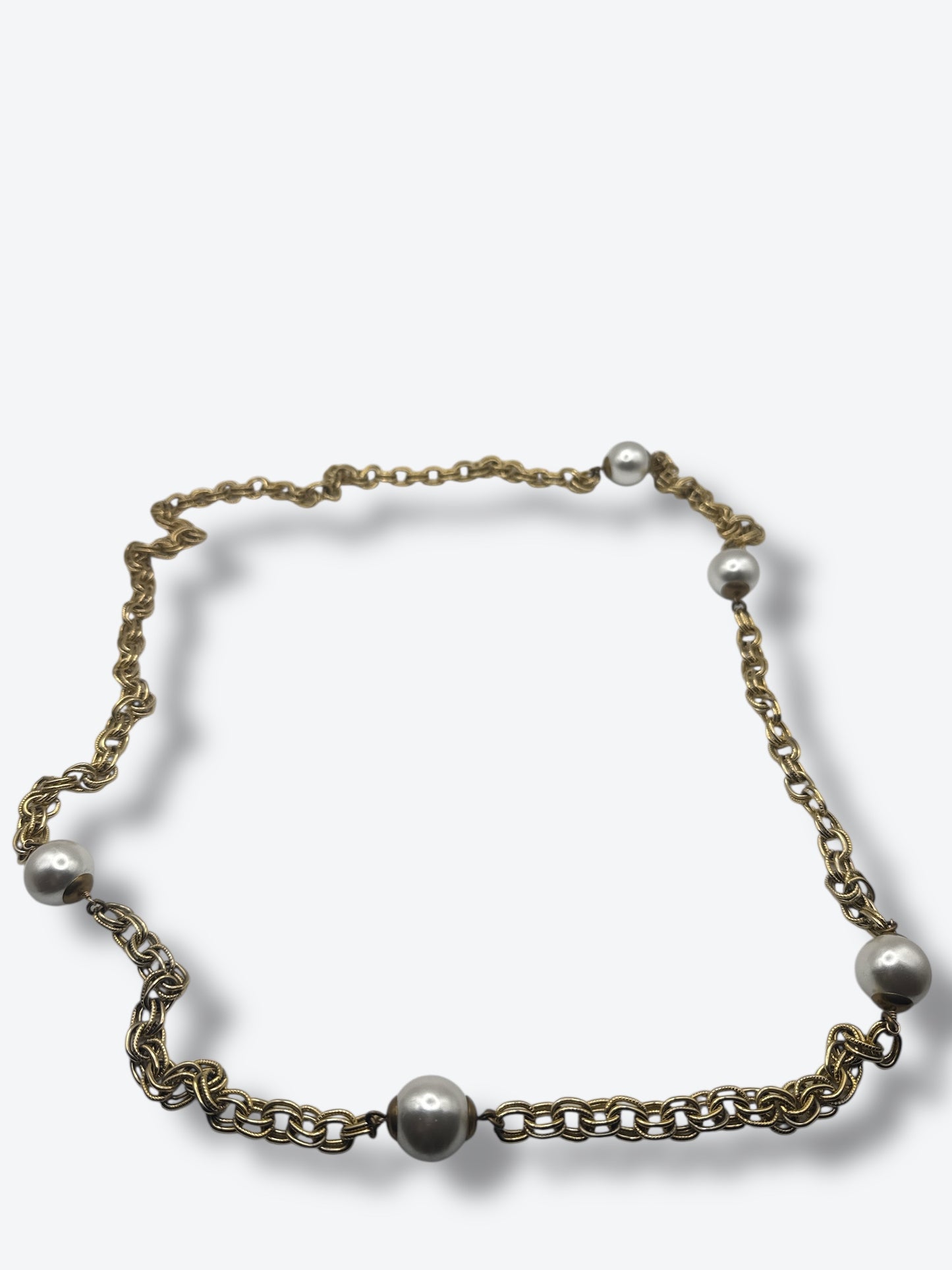 1970s Gold Rope and Pearl Station Necklace