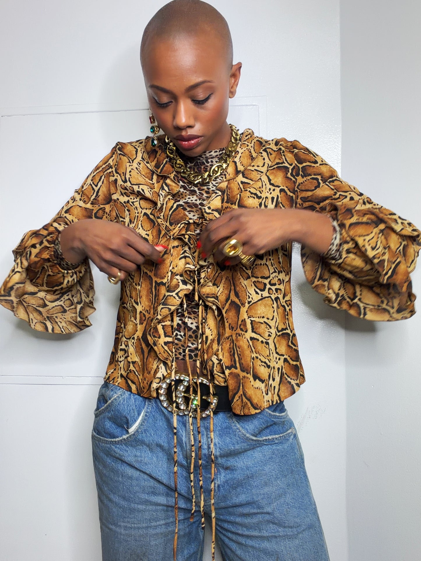 Y2K Leopard Print Ruffle Top