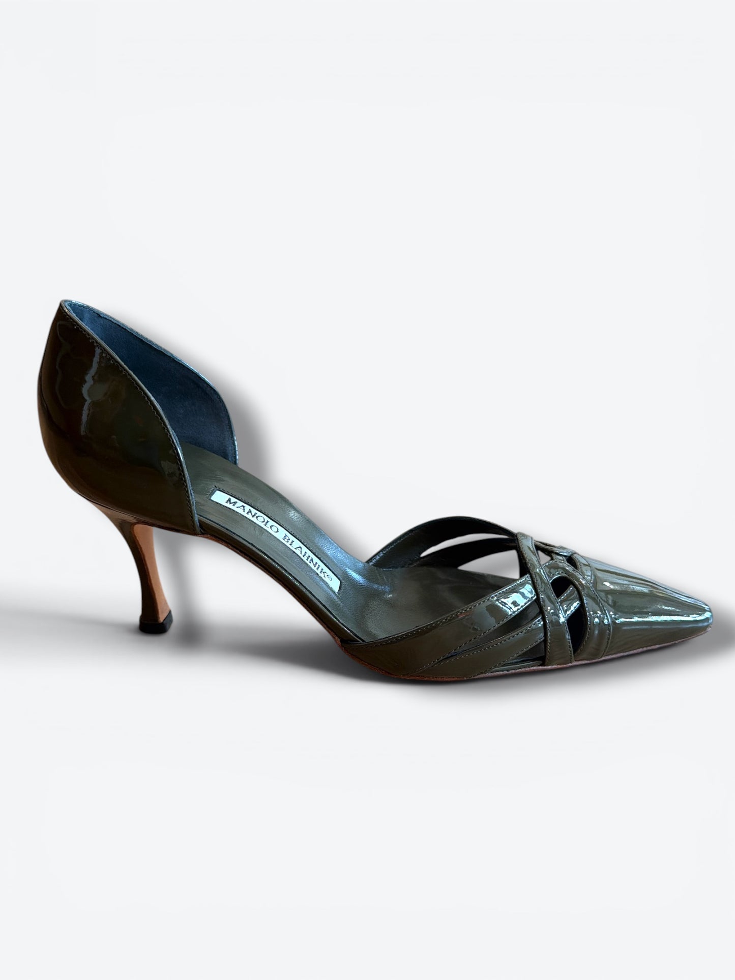Y2K Manolo Blahnik Hunter Green Patent Leather D’Orsay Pumps