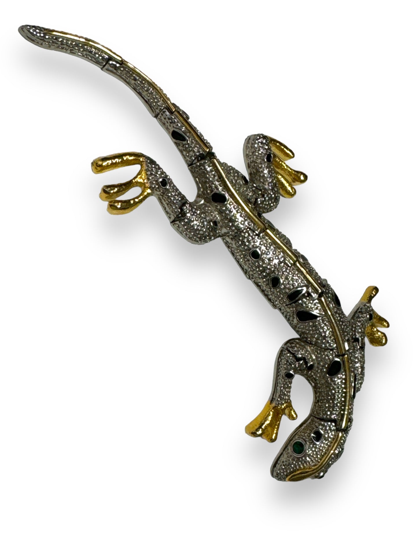 1990s 2” Sliver + Gold Enamel Lizard Pin