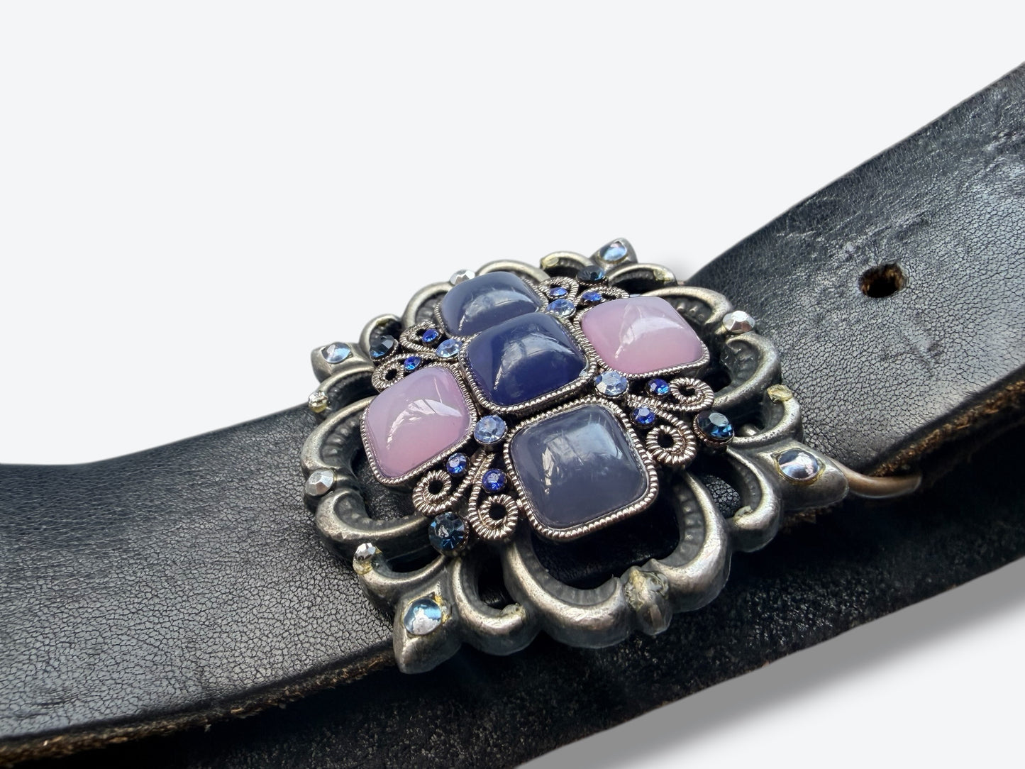 Y2K Ornate Statement Belt with Jeweled Medallion Buckle