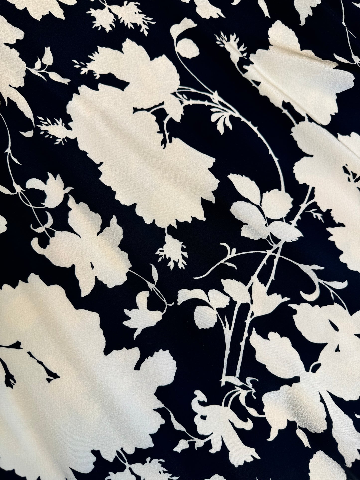 1990s Escada Navy and Black Floral Silk Skirt