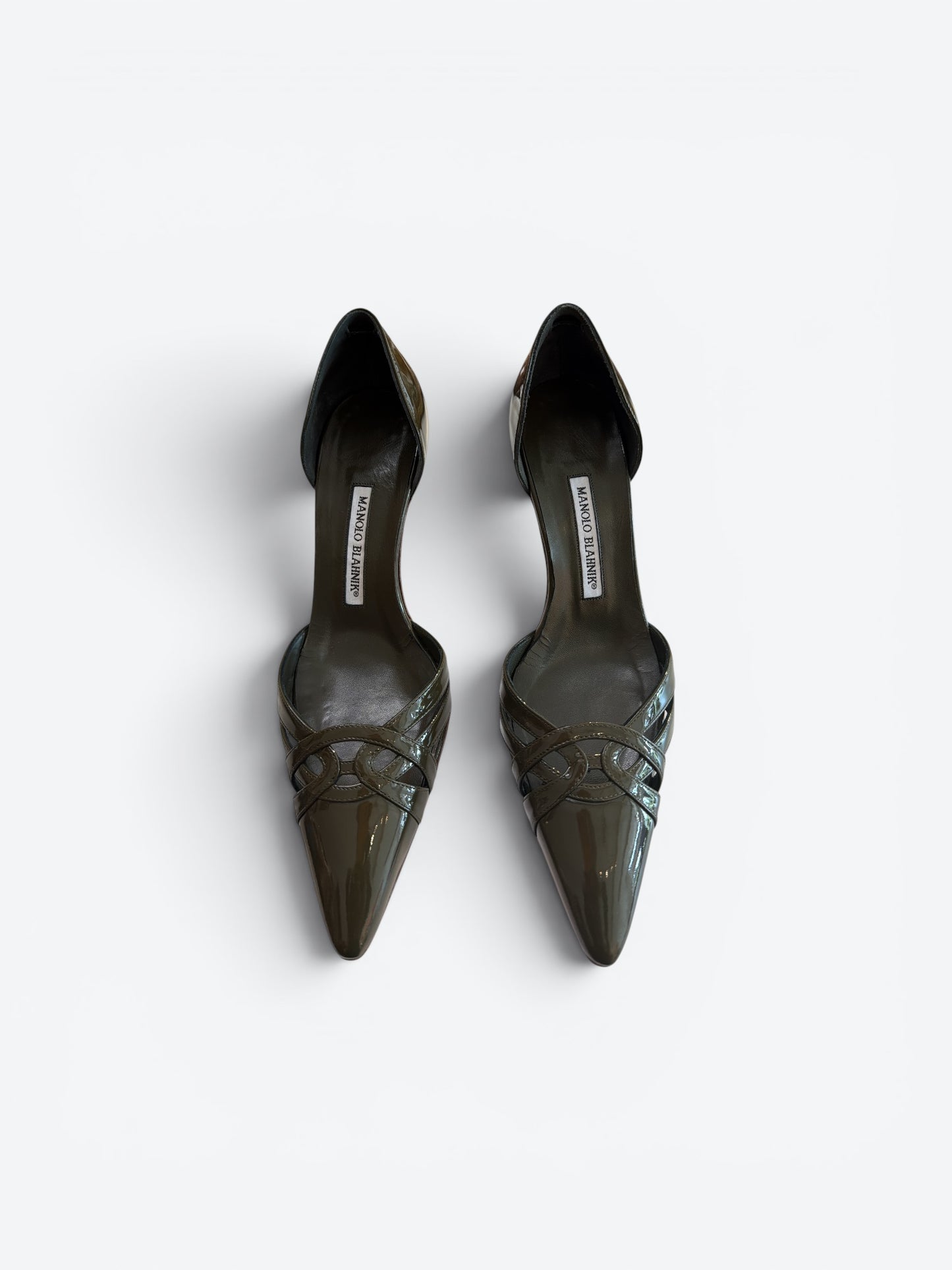 Y2K Manolo Blahnik Hunter Green Patent Leather D’Orsay Pumps