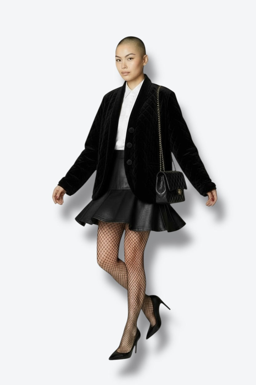 Liz Sport Petites Black Velvet Quilted Cardigan