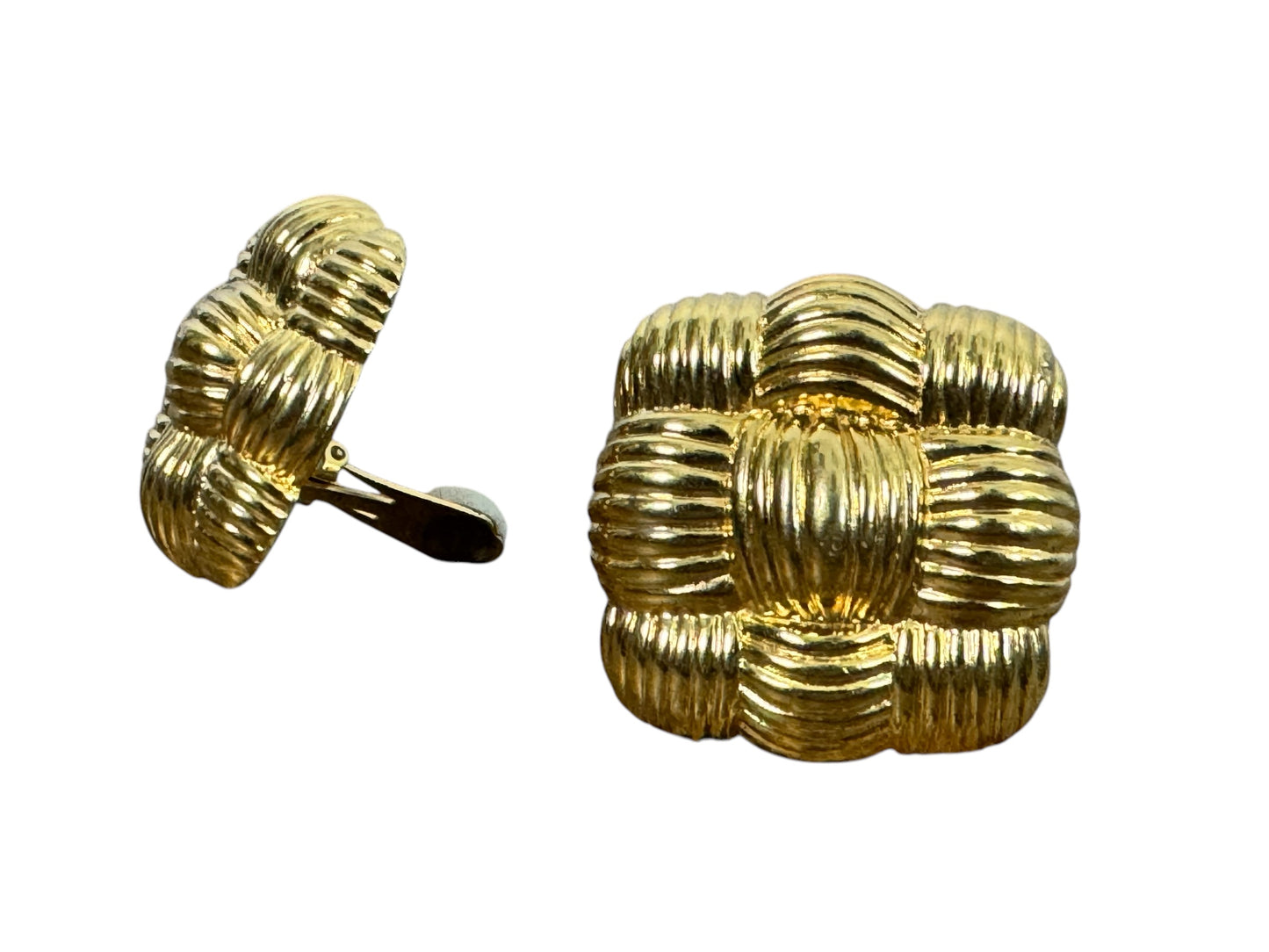 1980s Fendi Basket Weave Square Earrings