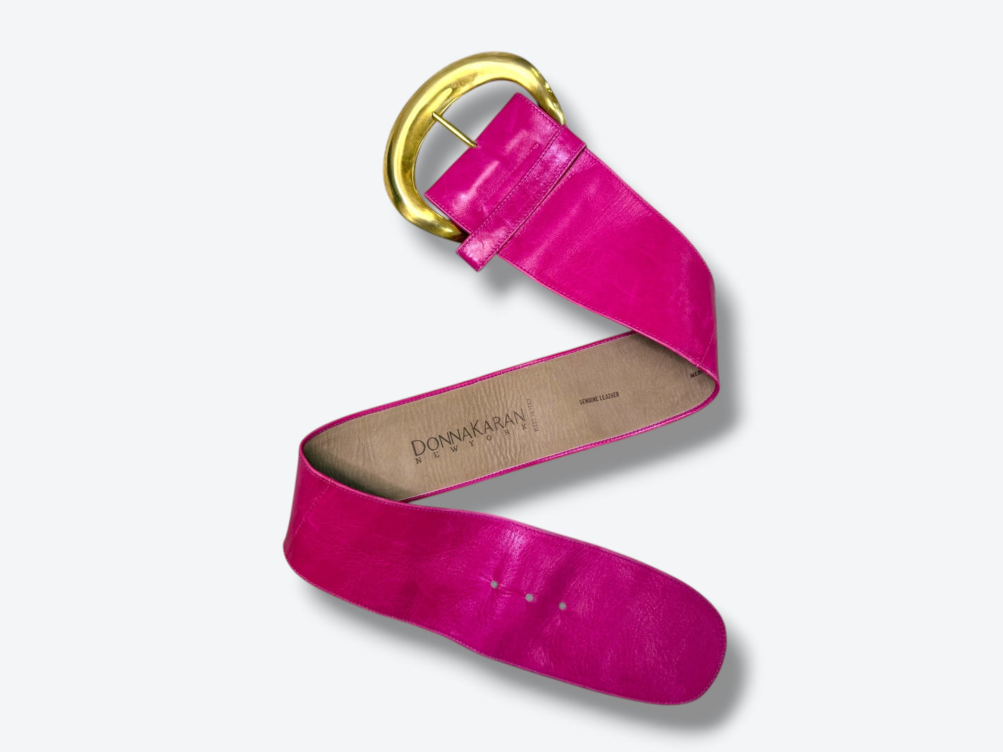 1990s/Y2K Donna Karen New York Obi Hot Pink Wide Leather + Brass Buckle Belt