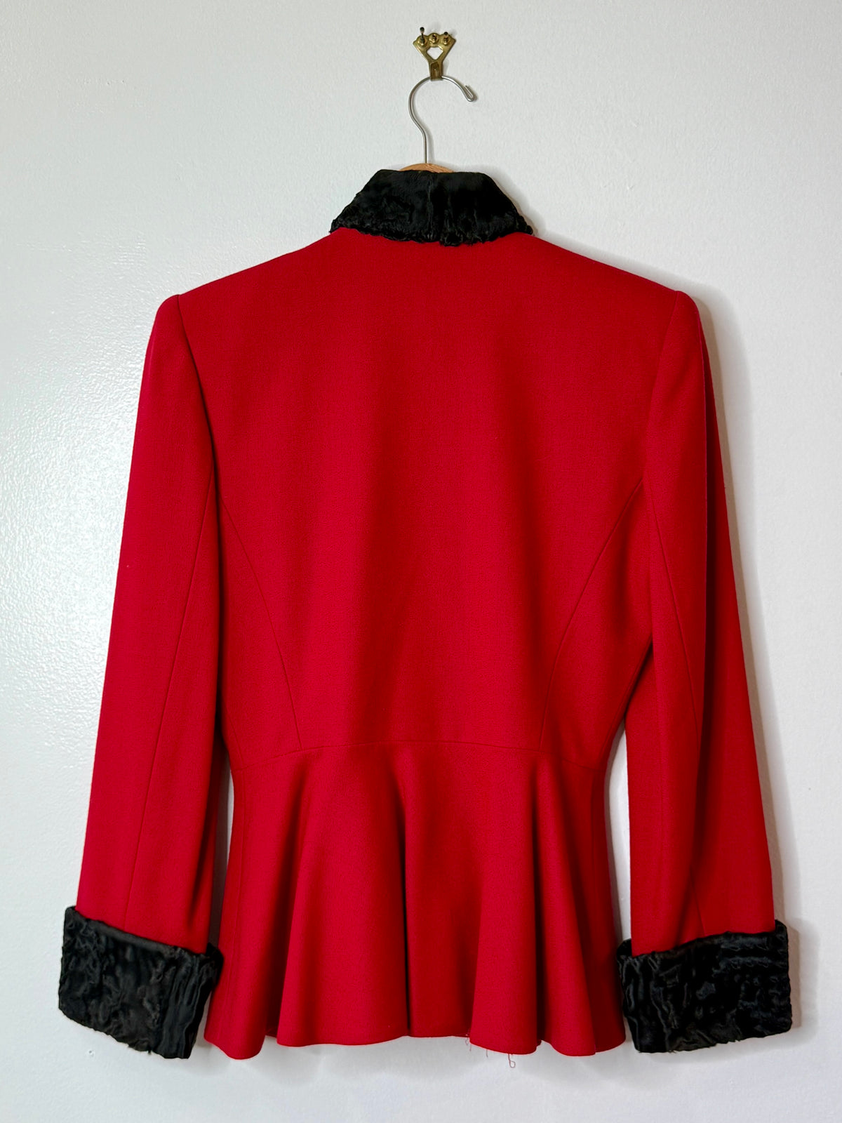 1990s Nolan Miller Wool and Mink Collar Leather Trim Blazer