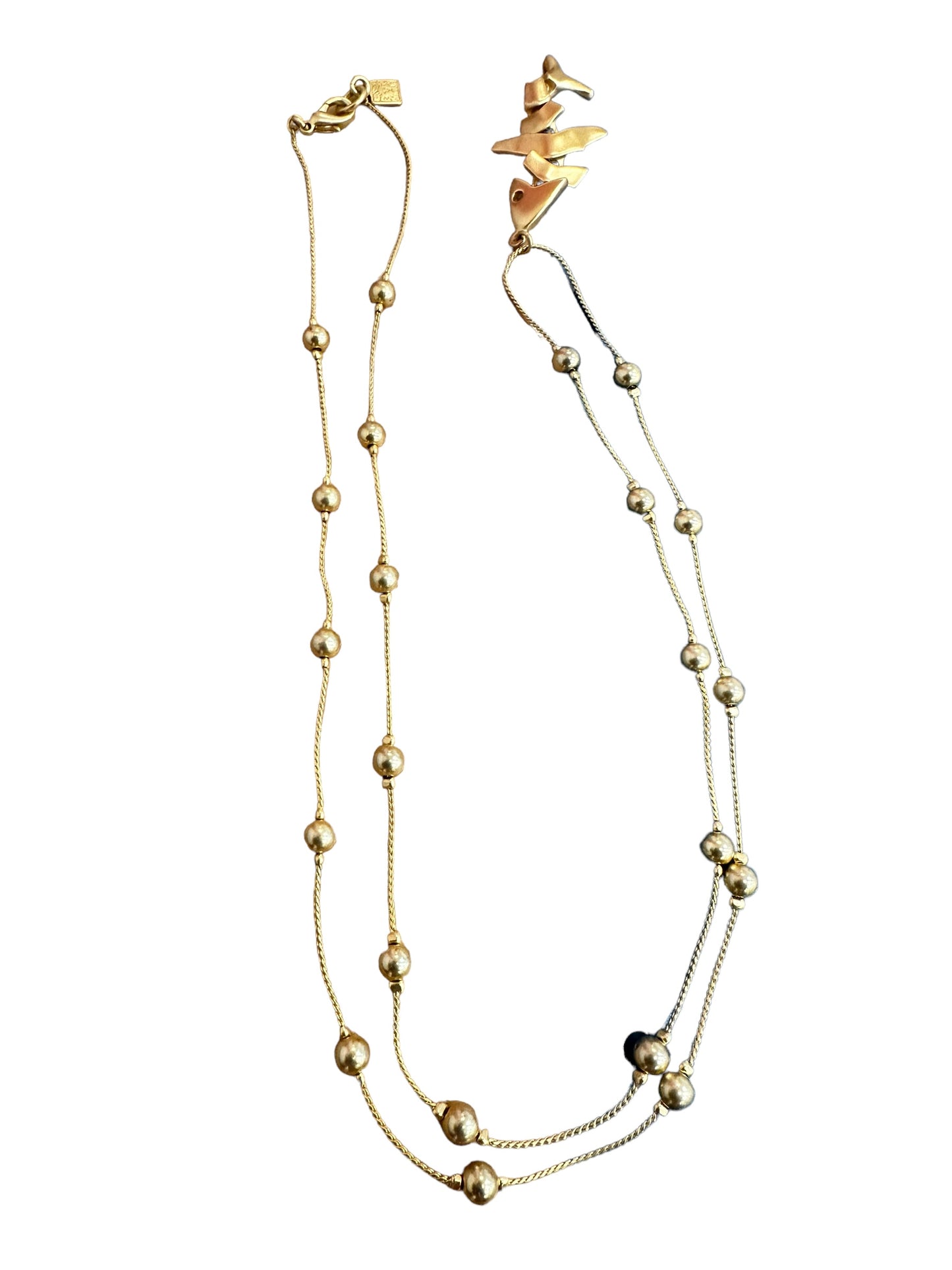 1990s Anne Klein Gold Beaded Fish Necklace