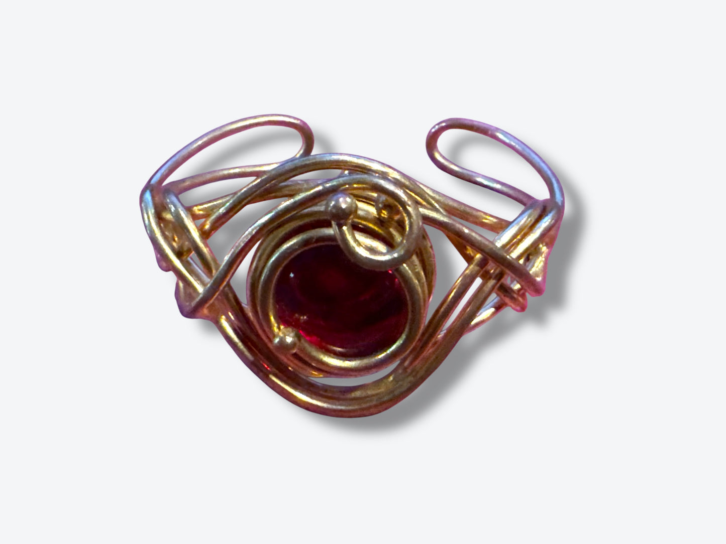 Mid-Century Modernist Garnet Glass Sculptural Cuff