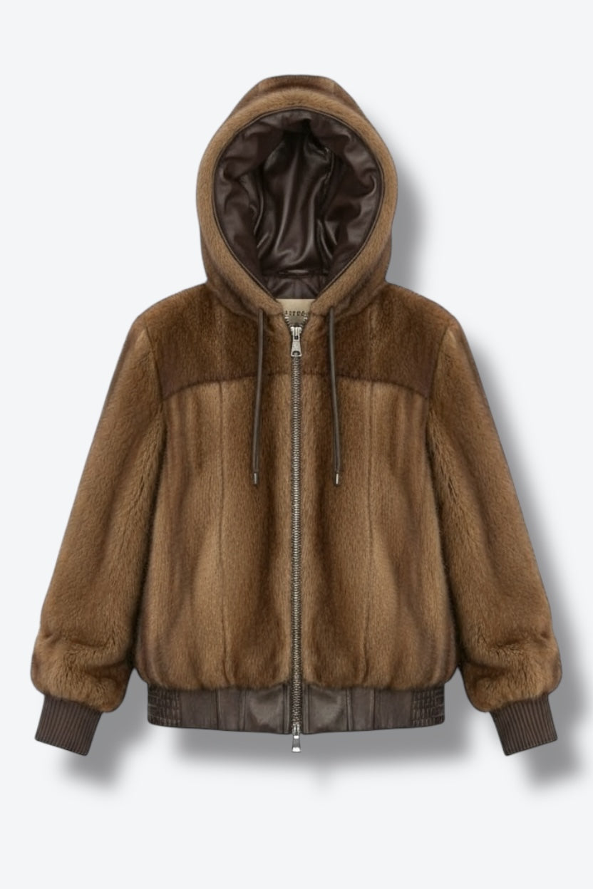 1970s Reversible Leather and Mink Hooded Jacket