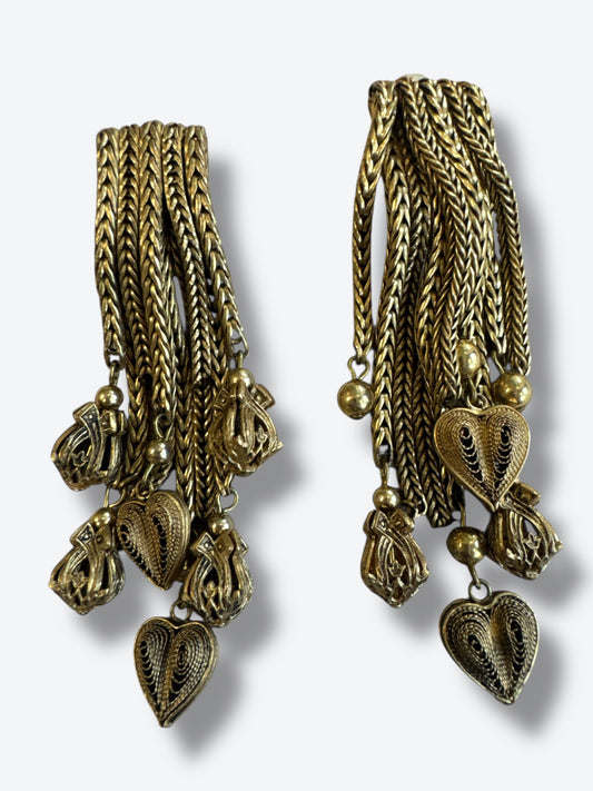 1980s Dumas Paris for Aya Karen Chain + Heart Earrings (Signed/Clip)