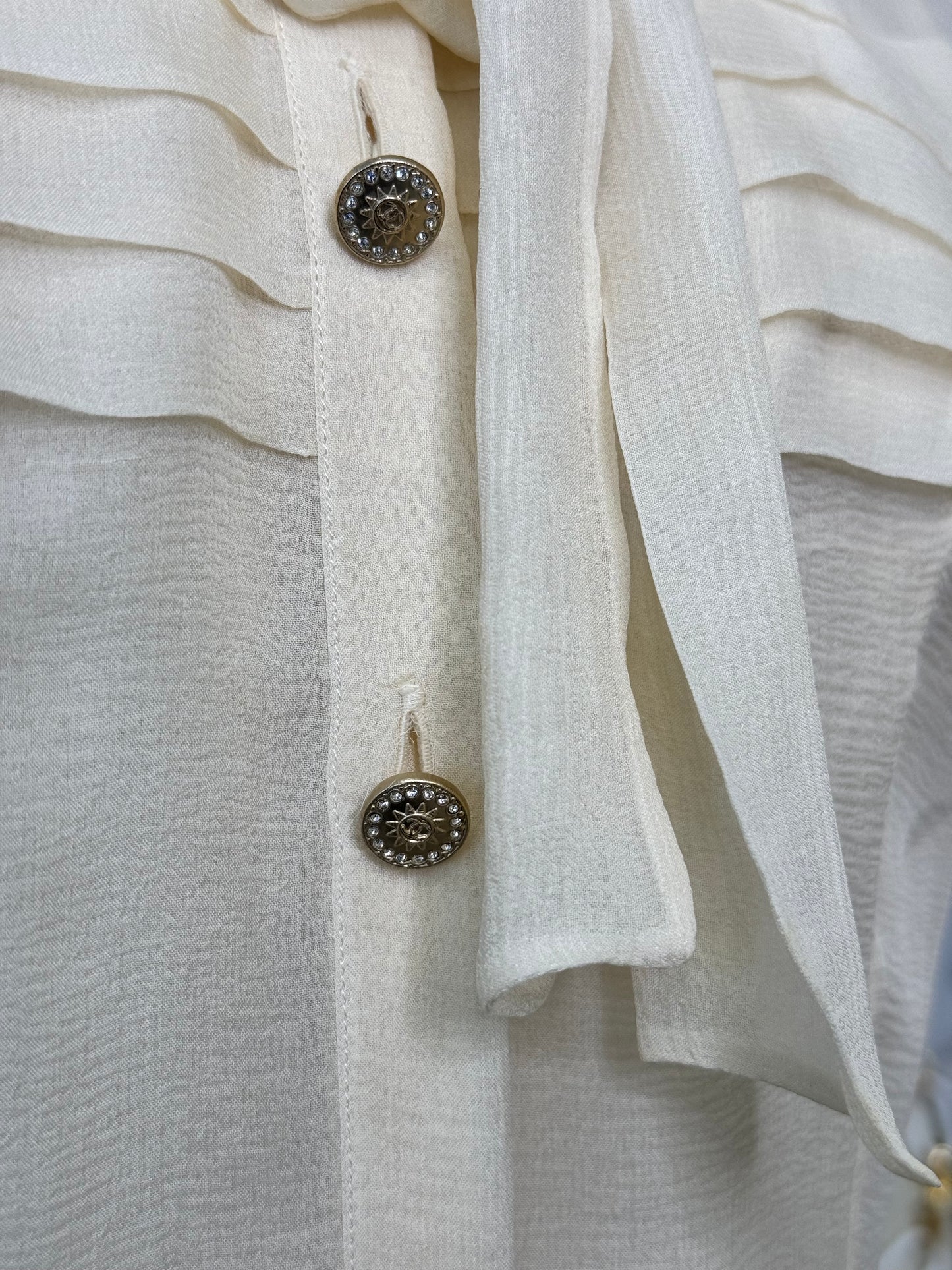 Y2K Chanel Silk Crystal CC Button Black and White Sash Top