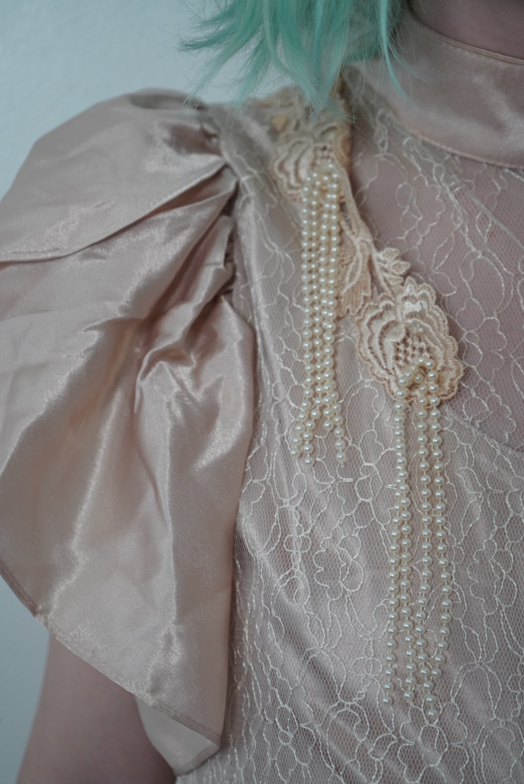 1970s/80s  : "Cachet by Bari Protas" Vintage Lace and Pearl Dress