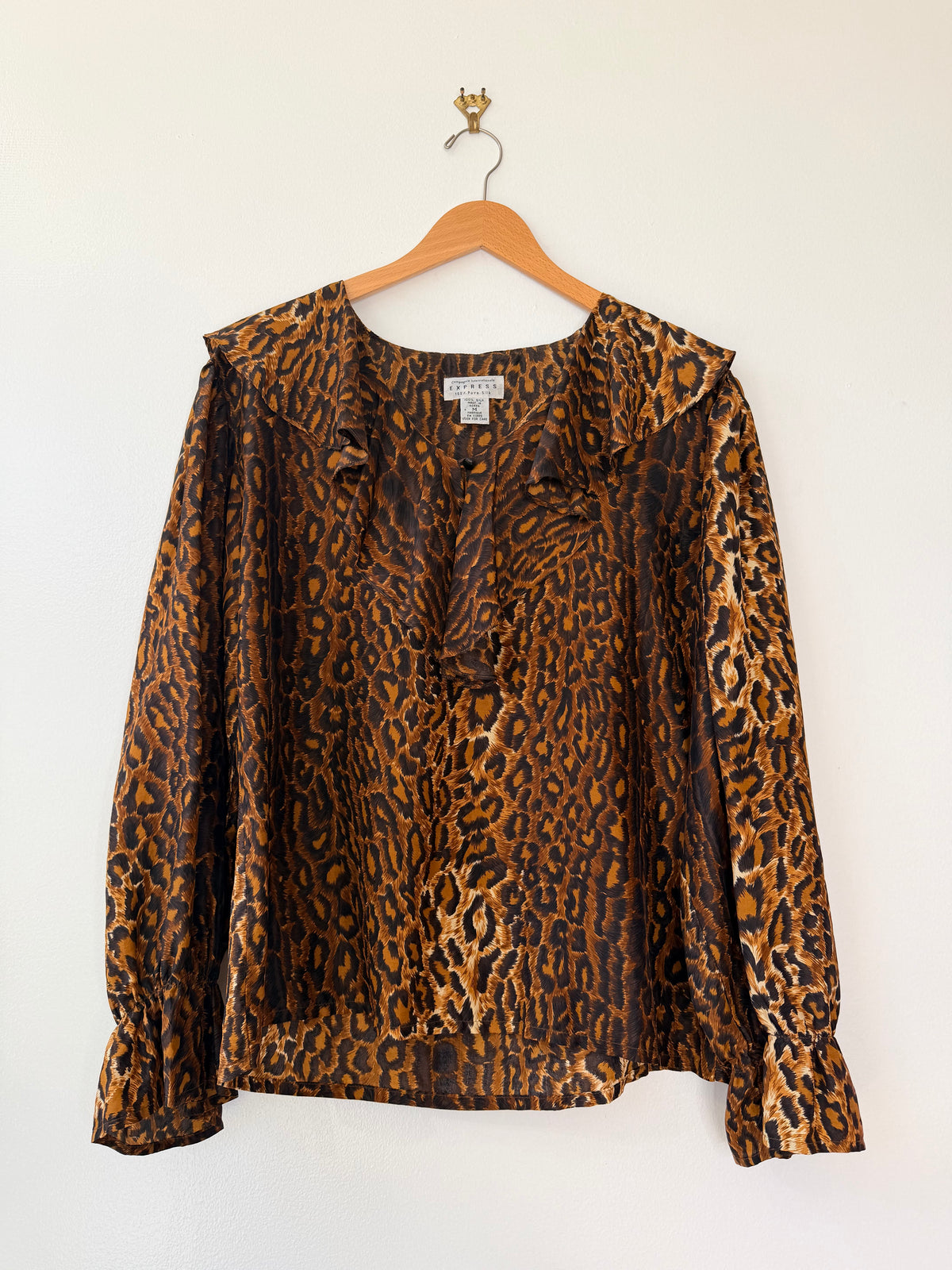 1990s Express Silk Cheetah Ruffle Blouse
