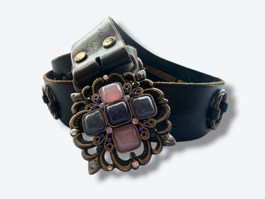 Y2K Ornate Statement Belt with Jeweled Medallion Buckle