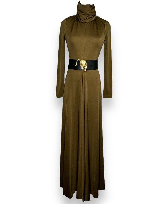 1970s “John Anthony” Brown Cowl Neck Dress